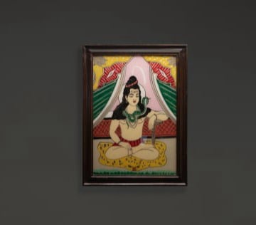 REVERSE GLASS PAINTING OF LORD SHIVA