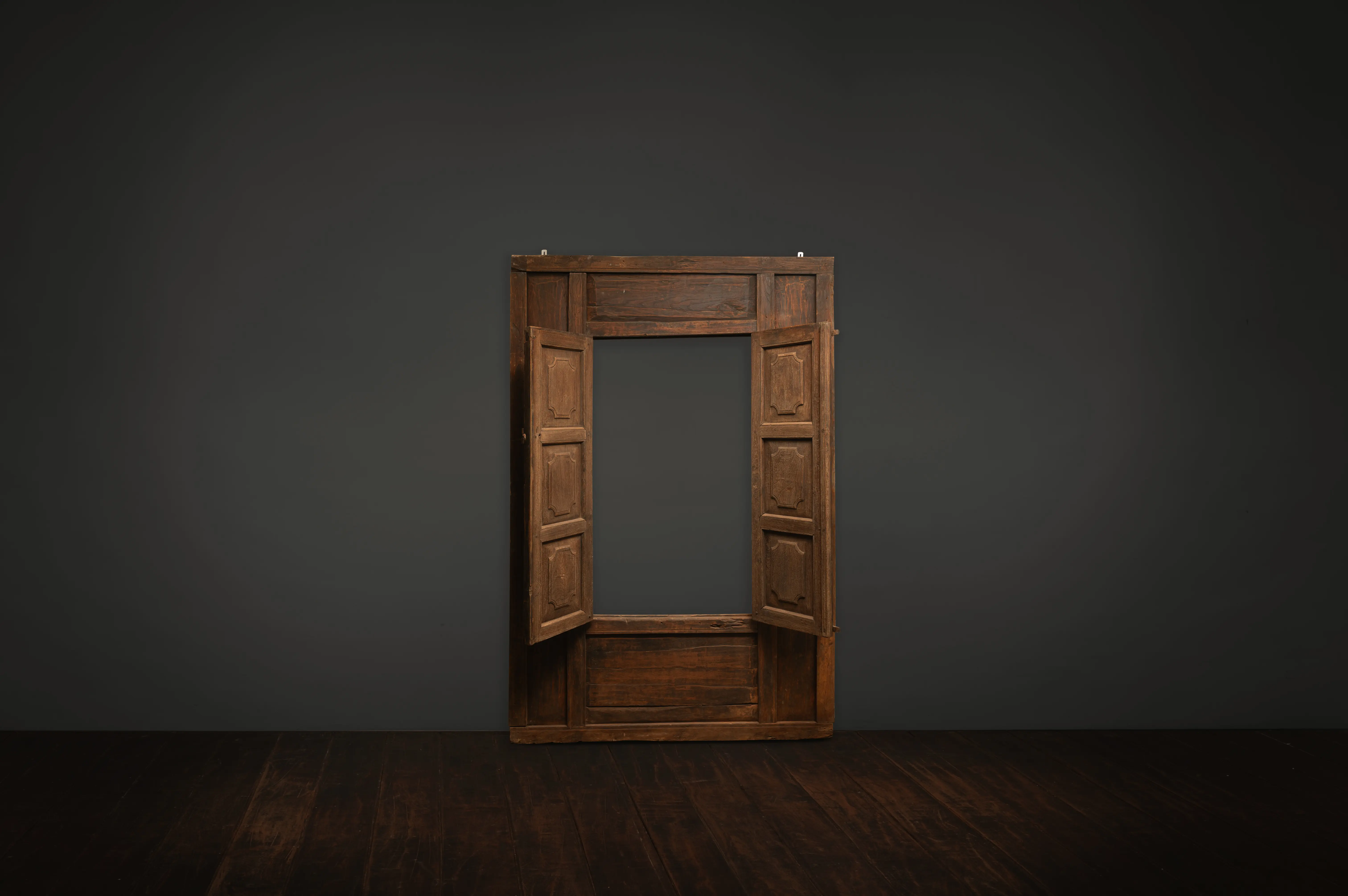 Antique Solid Teak Window Frame with Folding Panels 