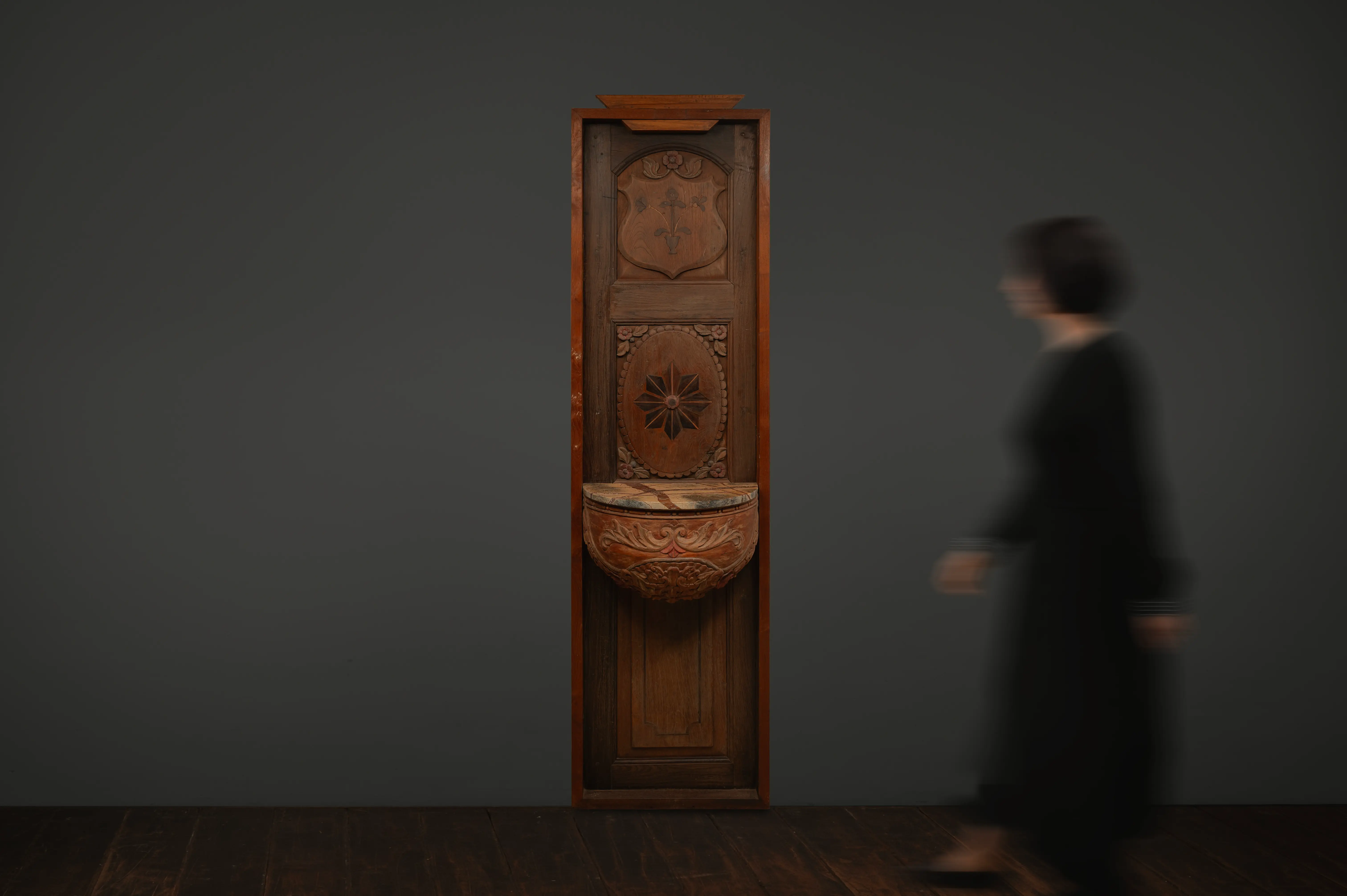 Gothic Revival Church Donation Panel with Marble Basin