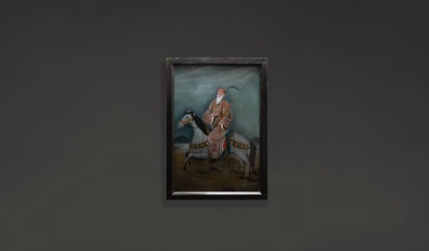 REVERSE GLASS PAINTING OF A PERSIAN HORSE-RIDER