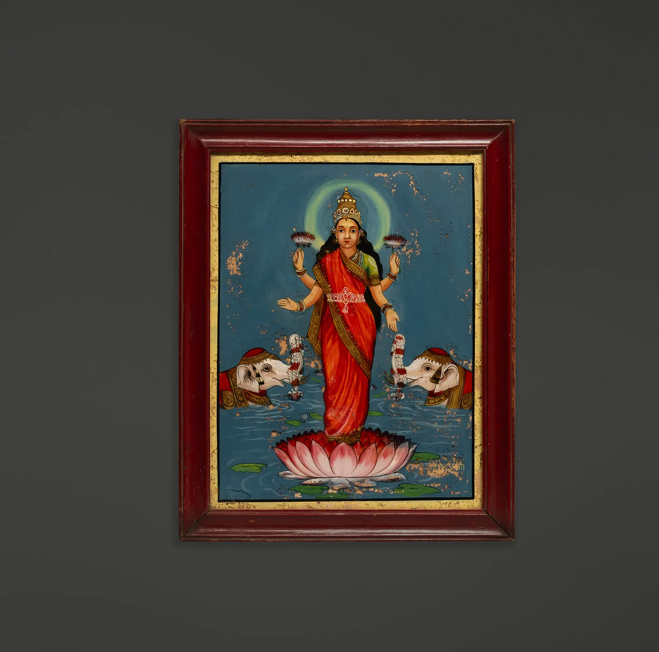 Reverse Glass Painting of Goddess Lakshmi