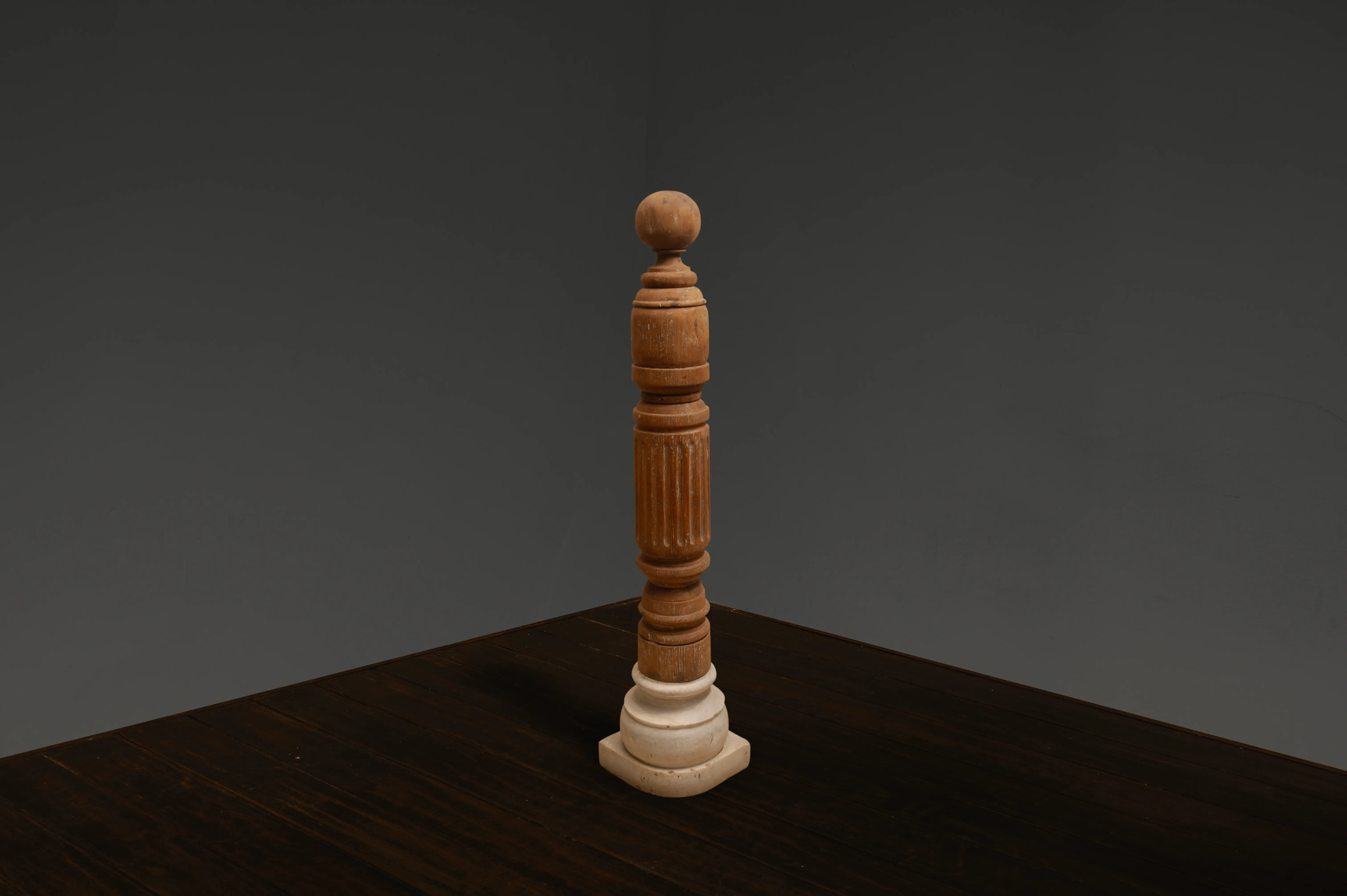 Turned Teak Newel Post with Marble Base